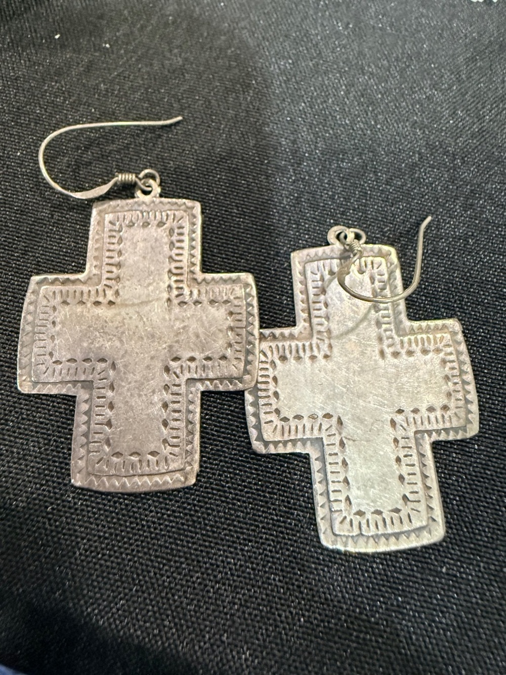 Vintage Stamped Sterling Silver Cross Earrings, Southwestern Native American